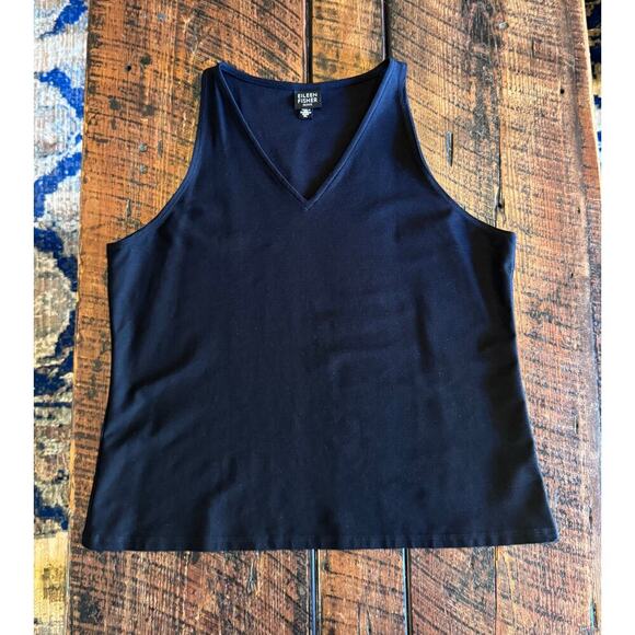 Eileen Fisher Womens V-Neck Black Viscose Tank Top Shell Size Petite Large - Picture 2 of 11
